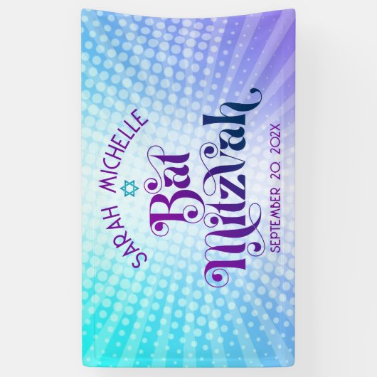 Bat Mitzvah Bold Boho Retro Blue Lila Gradient Banner (Vertikal)
