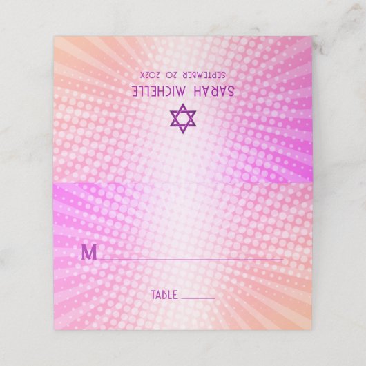 Bat Mitzvah Bold Boho Retro Pink Orange Gradient Platzkarte (Außenseite Aufgefaltet)