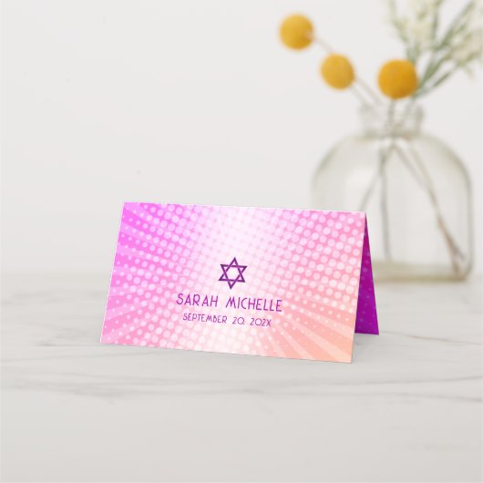 Bat Mitzvah Bold Boho Retro Pink Orange Gradient Platzkarte (Rückseite)