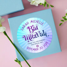 Bat Mitzvah Bold Retro Boho Blue Lila Gradient