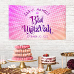 Bat Mitzvah Bold Retro Boho Pink Orange Gradient Banner<br><div class="desc">Seien Sie stolz, freuen Sie sich und präsentieren Sie diesen Meilenstein Ihres Lieblings-Bat Mitzvah! Hang auf dieses Boho, Retro, personalisierte Banner, um ihren besonderen Tag hinzuzufügen. Spaß, trendige, kühn dunkelrosa und lila Typografie mit moderner Sans Serif Typografie überlagern den Hintergrund von Pop-Lichtstrahlen in Orange- und Rosa-Ober-Farbradien mit weißen Punkten. Personalisieren...</div>