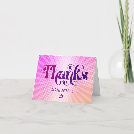 Bat Mitzvah Bold Retro Boho Pink Orange Gradient Dankeskarte (Vorderseite)