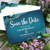 Bat Mitzvah Bold Türkise Gold Agate Ombre Skript Save The Date