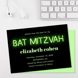 Bat Mitzvah Bright Green Neights Save the Date Einladung