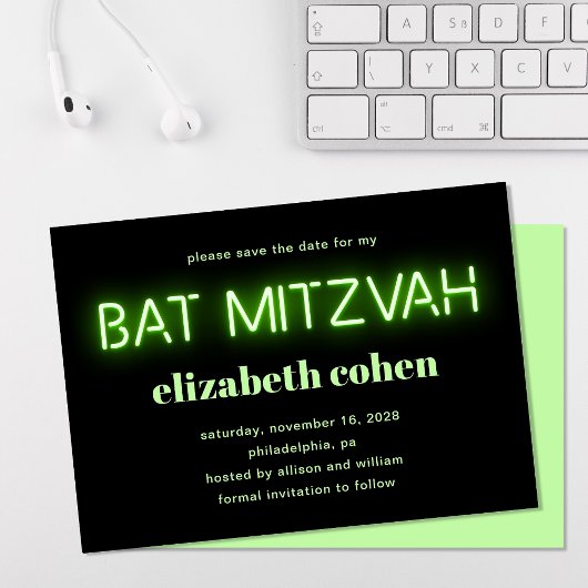 Bat Mitzvah Bright Green Neights Save the Date Einladung