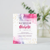 Bat Mitzvah Budget Aquarell Glitzer Einladung (Stehend Vorderseite)
