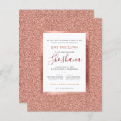 Bat Mitzvah Budget Rose Gold Glitzer Einladung (Vorne/Hinten)