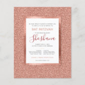 Bat Mitzvah Budget Rose Gold Glitzer Einladung (Vorderseite)