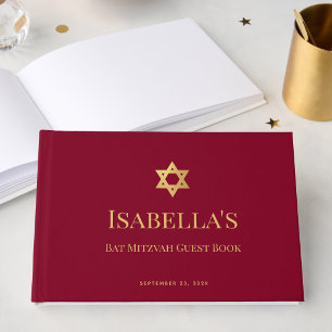Bat Mitzvah Burgund Faux Gold Davidstern Mädchen Gästebuch