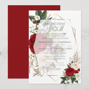 BAT MITZVAH Burgund Peony Verse 2 Einladung