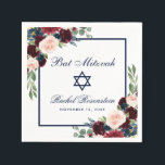 Bat Mitzvah Burgundy Blue Floral Serviette<br><div class="desc">Bat Mitzvah Watercolor Burgundy Marsala Blue Floral Paper Napkin</div>