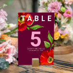 Bat Mitzvah Burgundy Floral Watercolor Bold Modern Tischnummer<br><div class="desc">Kein Bat Mitzvah Party ist komplett ohne personalisierte Tischnummer Karten. Lass deinem Lieblings-Bat Mitzvah Stolz, Freude und feiere ihren Meilenstein in ihrem perfekt koordinierten Party. Diese raffinierte, schicke, atemberaubende, rot-blumige Wasserfarbe mit modernem san serif-Typ überlagert einen bordeauxfarbenen Hintergrund. Personalisieren Sie den benutzerdefinierten Text mit der Tischnummer, ihrem Namen und dem...</div>