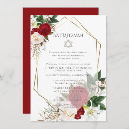 BAT MITZVAH | Burgundy Peony Verse 3 Einladung