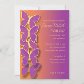 Bat Mitzvah Butterfly Lila Orange Ombre Einladung (Vorderseite)
