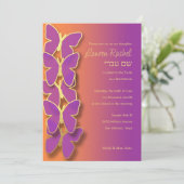 Bat Mitzvah Butterfly Lila Orange Ombre Einladung (Stehend Vorderseite)