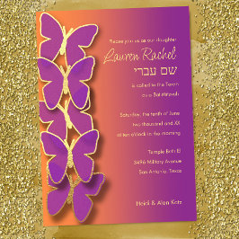 Bat Mitzvah Butterfly Lila Orange Ombre Einladung