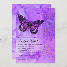 Bat Mitzvah Butterfly Lila und rosa gestrichen Einladung