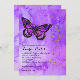 Bat Mitzvah Butterfly Lila und rosa gestrichen Einladung