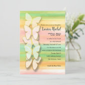 Bat Mitzvah Butterfly Pink Green Peach Einladung (Stehend Vorderseite)