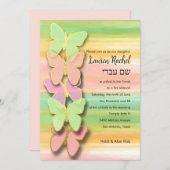 Bat Mitzvah Butterfly Pink Green Peach Einladung (Vorne/Hinten)