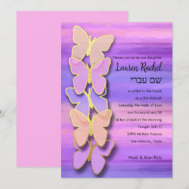 Bat Mitzvah Butterfly Pink Lila Wasser Einladung