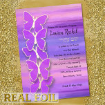Bat Mitzvah Butterfly Pink Lila Wasser Folieneinladung<br><div class="desc">Bat Mitzvah Schmetterling Pink Lila Wasserfarbe. Bat Mitzvah entwirft von Umua. Gedruckt und ausgeliefert von Zazzle oder seinem Partner.</div>