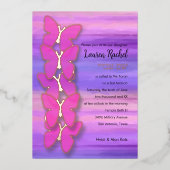 Bat Mitzvah Butterfly Pink Lila Wasser Folieneinladung (Vorderseite)