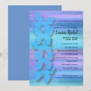 Bat Mitzvah Butterfly Türkisch Lila Wasserfarbe Einladung