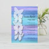 Bat Mitzvah Butterfly Türkisch Lila Wasserfarbe Einladung (Stehend Vorderseite)