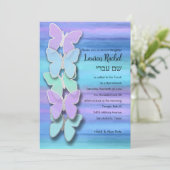Bat Mitzvah Butterfly Türkisch Lila Wasserfarbe Einladung (Stehend Vorderseite)