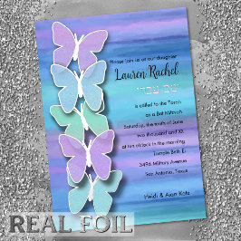 Bat Mitzvah Butterfly Türkisch Lila Wasserfarbe Folieneinladung