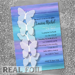 Bat Mitzvah Butterfly Türkisch Lila Wasserfarbe Folieneinladung