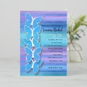 Bat Mitzvah Butterfly Türkisch Lila Wasserfarbe Folieneinladung (Stehend vorne)