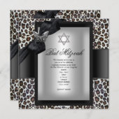 Bat Mitzvah Cheetah Black Butterfly Einladung (Vorne/Hinten)