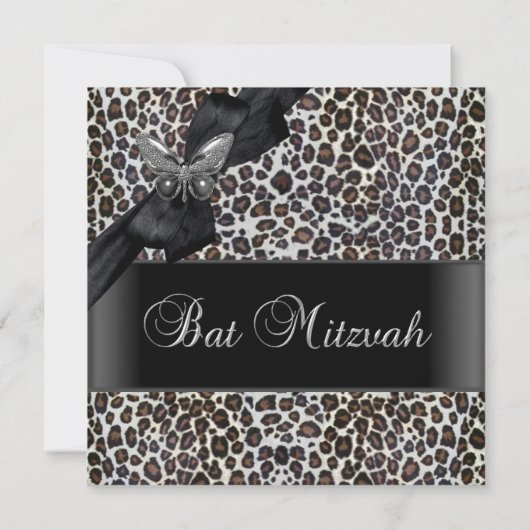 Bat Mitzvah Cheetah Black Butterfly Einladung (Rückseite)
