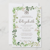 Bat Mitzvah Classic Script Watercolor Foliage Einladung (Vorderseite)