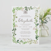 Bat Mitzvah Classic Script Watercolor Foliage Einladung (Stehend Vorderseite)