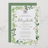 Bat Mitzvah Classic Script Watercolor Foliage Einladung (Vorne/Hinten)