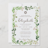 Bat Mitzvah Classic Script Watercolor Foliage Einladung (Vorderseite)