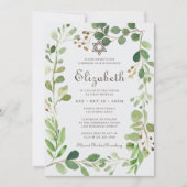 Bat Mitzvah Classic Script Watercolor Foliage Einladung (Vorderseite)