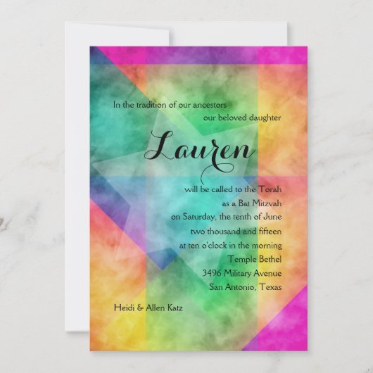 Bat Mitzvah Color Block Design Einladung (Vorderseite)