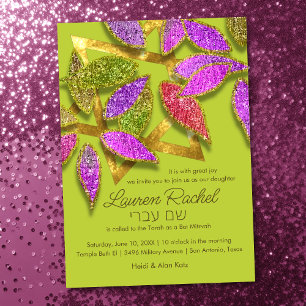 Bat Mitzvah Colorful Glittery Petals über Star Einladung