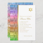 Bat Mitzvah Colorful Rainbow Star Damask Einladung (Vorne/Hinten)