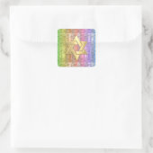 Bat Mitzvah Colorful Rainbow Star Damask Quadratischer Aufkleber (Tasche)