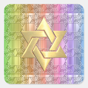 Bat Mitzvah Colorful Rainbow Star Damask Quadratischer Aufkleber