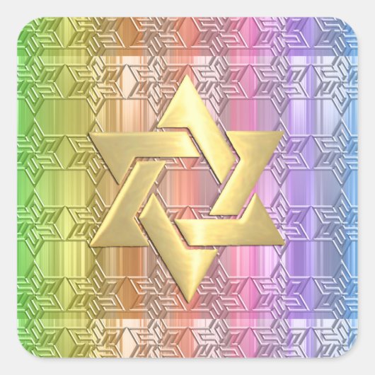 Bat Mitzvah Colorful Rainbow Star Damask Quadratischer Aufkleber (Vorderseite)
