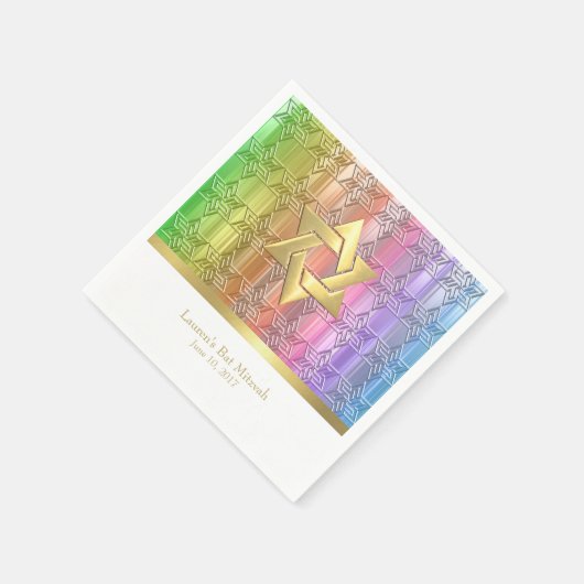 Bat Mitzvah Colorful Rainbow Star Damask Serviette (Ecke)