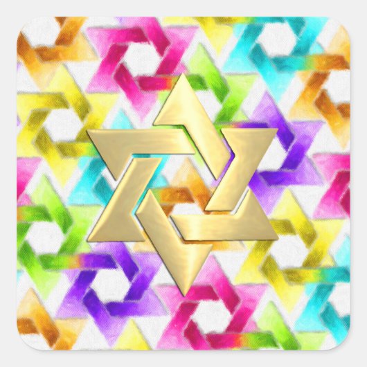Bat Mitzvah Colorful Star Damask Quadratischer Aufkleber (Vorderseite)