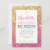 BAT MITZVAH cooler luxuriöser Glitzer in Rosa Einladung (Vorderseite)
