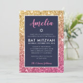 BAT MITZVAH cooler Marineboldgold Glitzer einladen Einladung (Stehend Vorderseite)